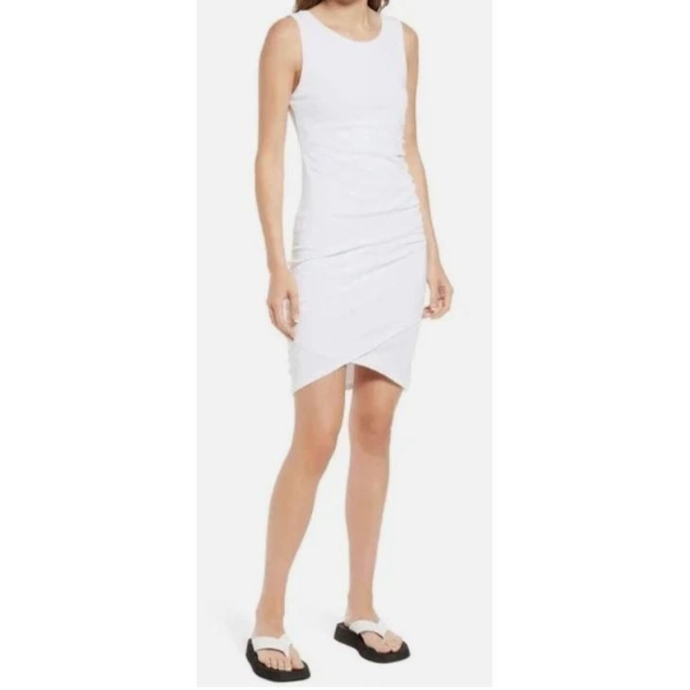 Treasure & Bod Women's Sleeveless Ruched Side Tulip Hem Dress in White 2XS